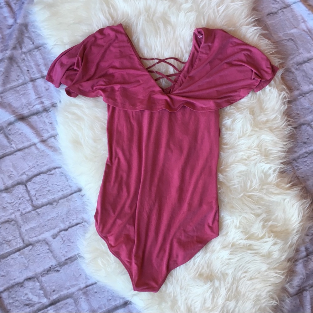 Soulmates Pink Bodysuit with Flutter Sleeves - Picture 5 of 8